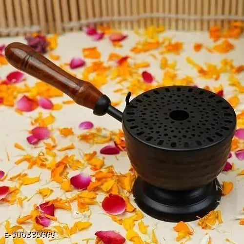 Hammered Base Incense Burner Home Purifying Loban Dhoop Dani Dhuni Diameter 3.5 in(Metal, Round, Black)