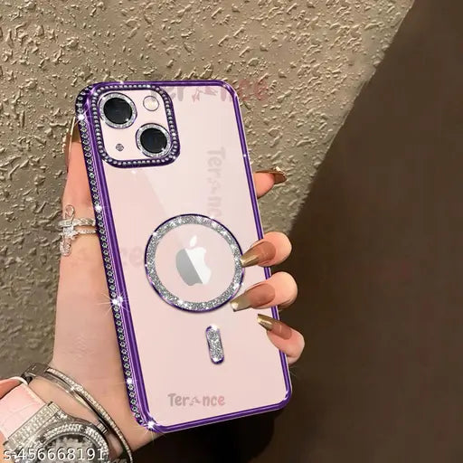Magnetic diamond Rhinestone Encrusted iphone 15-purple