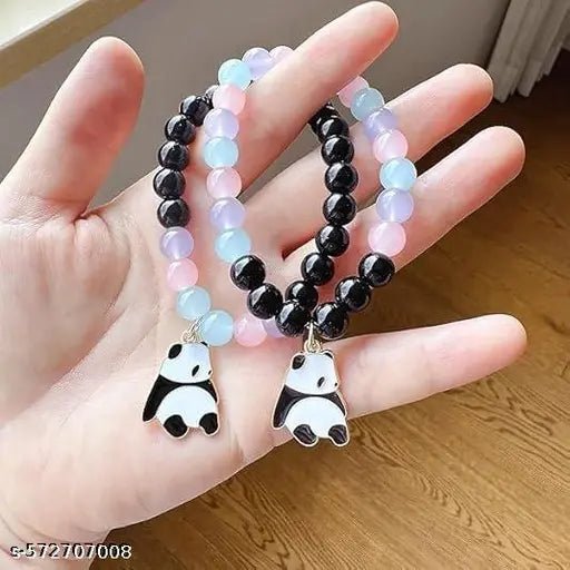 Unisex Fashion Jewellery Adjustable Multi Style Panda Combo Crystal Stone Beads Bracelets For Women;Girls ;Boys;Men (Pack Of 2)