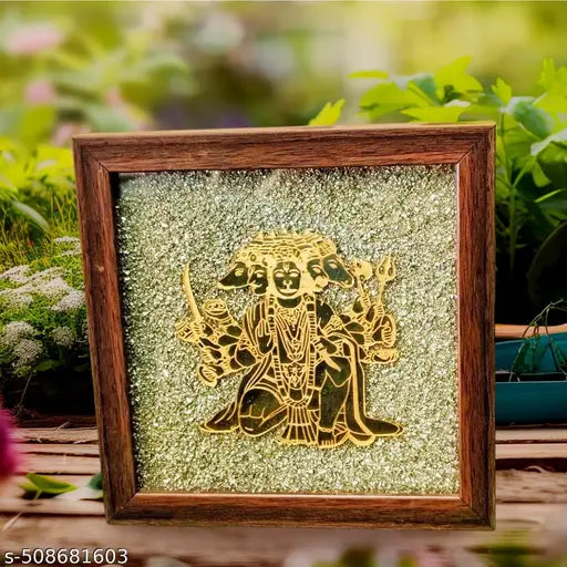 GEMTUB Natural Pyrite Dust Frame with Panchmukhi Hanuman Ji | Attracts Wealth, Prosperity & Good Luck | Feng Shui & Vastu Decor for Home & Office | Spiritual Gift & Positive Energy | 7x7 Inch