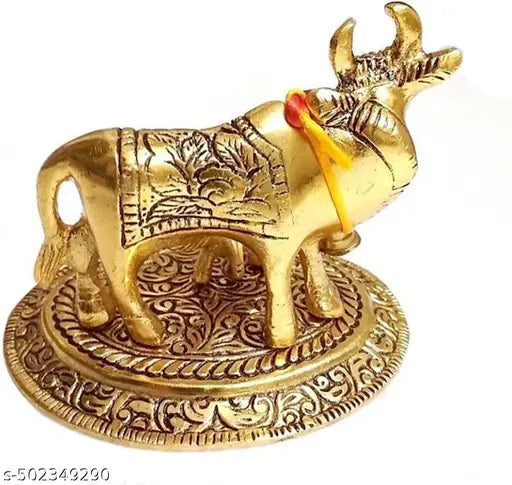 Cow And Calf Decorative Showpiece  -  8 cm (Aluminium, Gold)