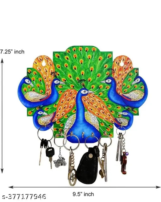 Visu crafts peacock design wooden key holder for home and office decor