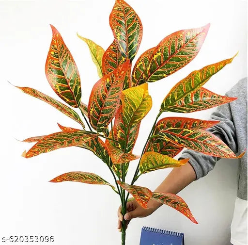 Plant 26 Leaves for Home Décor | without pot Lifelike Tropical Leaf Arrangement with out pot| Faux plant for home | Decorative plant arrangement | Realistic tropical leaves | Lifelike croton leaf | Indoor plant décor | Artificial greenery | Leafy home déc