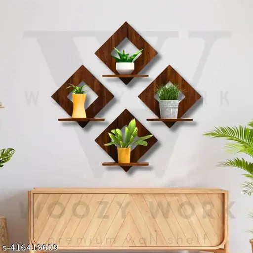 Sage Wooden Wall Shelf Shelves Art Hanging Decor for Wall Diwali Decoration Items Home Decor - Floating Display Rack Shelves Artwork for Living Room Kitchen Bedroom Ideal for Gifting