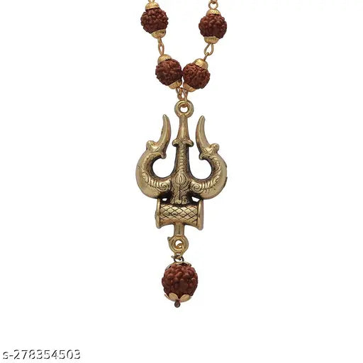 Om Trishul Rudraksha Mala With PAnchmukhi Rudraksha,Wood 108+1 Bead 2 mm 5 Mukhi Rudraksha Mala,Brown Leather Hip Hop Wristband Mens Bracelet