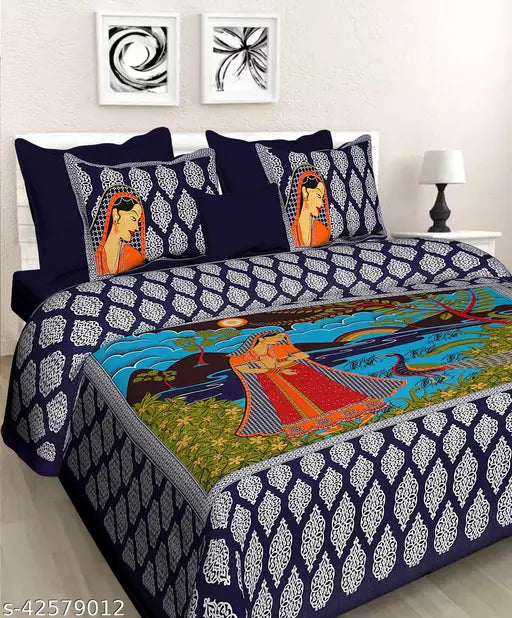 Sanaganeri 100% Pure cotton Combo Bedsheet with Pillow Cover