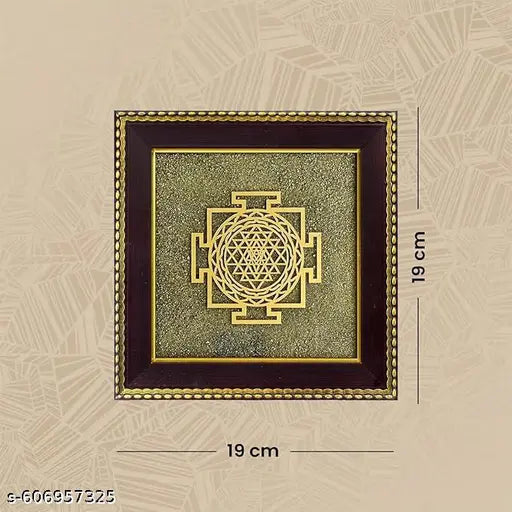 Shree Yantra on Raw Pyrite Frame | Pyrite Attracts Money, Shree Yantra Draws Abundance | Removes Financial Blocks & Boosts Prosperity | Vastu Items for Home & Office | 19x19x1 cm | 1 Piece