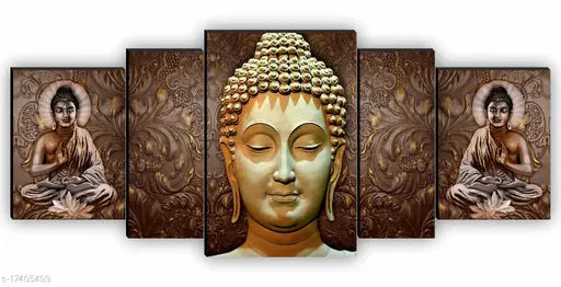 SAF Set of 5 Buddha UV Textured Home Decorative Gift Item MDF Panel Painting 18 Inch X 42 Inch SANFPNL31195