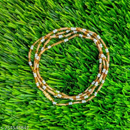 Tulsi Mala For Girls and womens, Two Round, Tulsi Beads and Fancy Golden and White 0 Number Beads, Lenth 34 inch, From Vrindavan