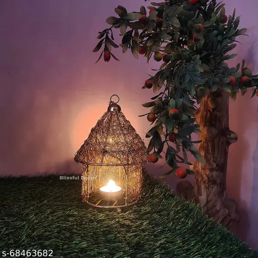 Amishi Metal Blissful Home Decor Bird Cage House Tea Light Holder for Diwali Decorations