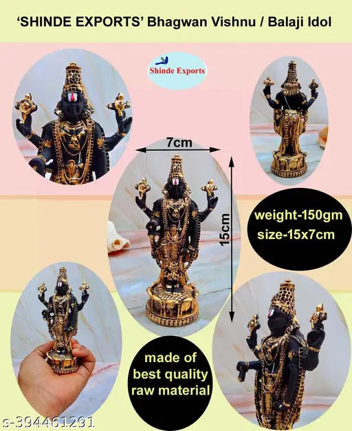 SHINDE EXPORTS Govinda Vishnu Idol for car Dashboard/Balaji murti for car/tirupati Balaji murti/Balaji Statue for Pooja Room