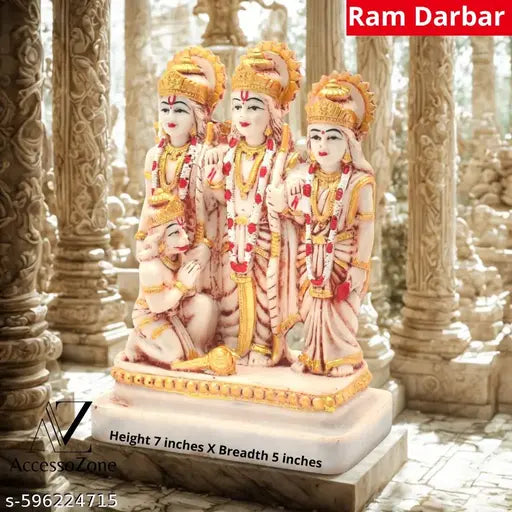 Ram Darbar Murti for Home Temple | Lord Ram, Sita, Lakshman & Hanuman Idol | Marble Finish Religious Idol for Puja, Mandir & Decoration | Spiritual Gift for Housewarming, Wedding & Festivals | Height 7 inch x Breadth 5 inch | Decorative Hindu God Statue f