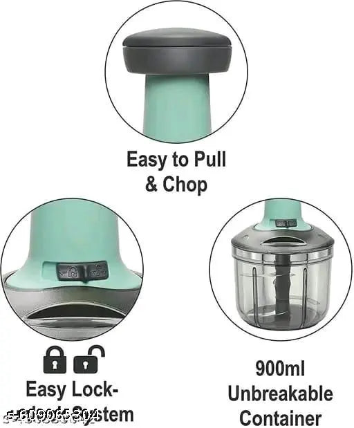 Quick & Easy Square 6 Blade Push Chopper Push N Chop Hand Press Vegetable Chopper with Easy Push and Close - 1000 Ml