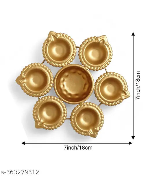 ST Diya Shape Flower Decorative Urli Bowl for Home Diwali Decor with 6 Attached Oil Diyas for Floating Flowers and Tealight Candles Home Table Diwali Decoration Items for Pooja Room (7 inch)