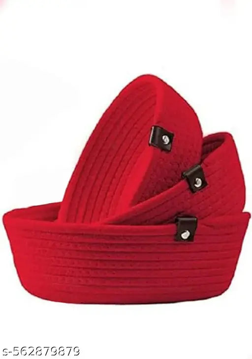 Natural Jute And Round Cotton Storage Baskets - Home, Kitchen, And Office Organization (Small (8" X 2.8"), Red)