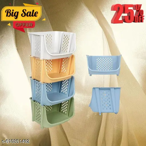 Stackable Ventilated Plastic Storage Baskets – Multi-Purpose Organizer Bins for Kitchen, Toys, Pantry & Bathroom – Durable, Space-Saving & Easy to Clean