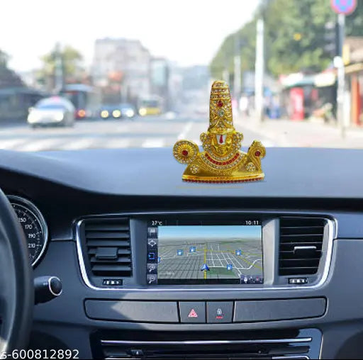 Beautifully Lord Venkateshwara with Stone Idol | Gold colour | 2.5x3 inch | Lord Balaji I Lord Vishnu I Tirupati Venkateshwara  |  for car dashboard,pooja room and living room