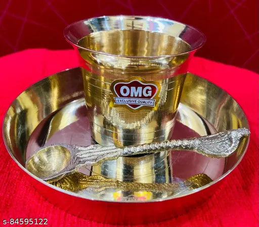 PANCHPATRA WITH SPOON AND BRASS PLATE