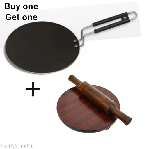 Ved traders 9inch Loha tawa iron pot with free Chakla and belan