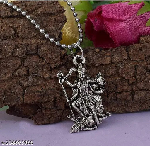 Silver Plated Vintage Look Maa kaali MATA Rani Maa Durga Chain Pendant Locket Necklace Spiritual Jewellery for Men and Women