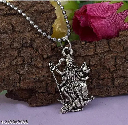 Silver Plated Vintage Look Maa kaali MATA Rani Maa Durga Chain Pendant Locket Necklace Spiritual Jewellery for Men and Women