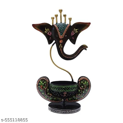 Iron Lord Ganesha Tea Light Candle Holder, Handcrafted Decorative Item for Home & Office, Ganpati Diya Stand for Pooja Room, Temple, Living Room & Bedroom, Diwali Decor