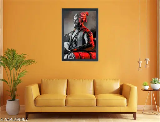 SINGODIYA INDUSTRIES Chhatrapati Shivaji Maharaj Photo Frame, Spiritual Wall Art, Decorative Wooden Frame for Home, Office, Temple, Living Room, 10 x 14 Inch