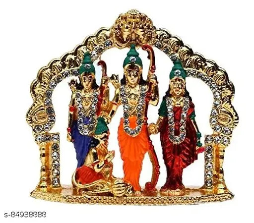 Brass 24 K Gold Plated with Stones Hindu God Lord Rama Sita Laxman and Hanuman Shri Ram Darbar Statue
