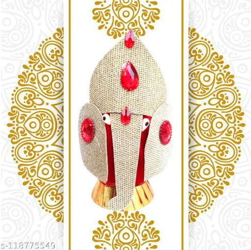 Artonezt Multipurpose Use Lord Ganesha Decorated with Red Stones Wedding Coconut Shagun Nariyal with Stand Rituals, Pooja, Gift & Festive Celebration