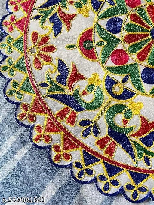 Pack of 2 Multicolor Embroidered Round Pooja Chowki Rumal | Decorative Deity Base Cloth