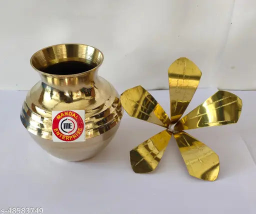 Pooja Lota / Ghat - Small Size with Leaf - Lota 6 No, Leaf - IIII No"lota for pooja"pooja lota temple"pooja lota aarti"pooja lota design"pooja brass lota"