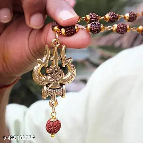 Ru Collection Presents  Trishul Damru Rudraksha Mala | Om Shiv Pendant Necklace for Men & Women | Hindu Spiritual Chain