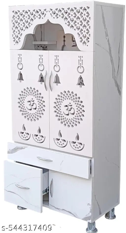 Woodaari Modern Design Korian Mandir | Home Temple | Office Temple With Decorative LED Light and OM Symbol