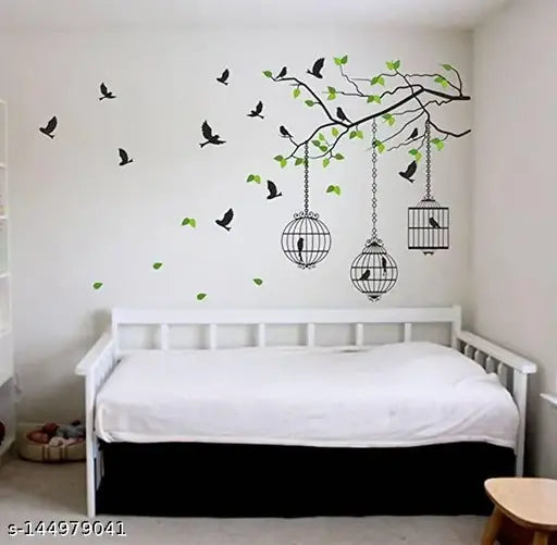 decorative tree cages birds wall sticker