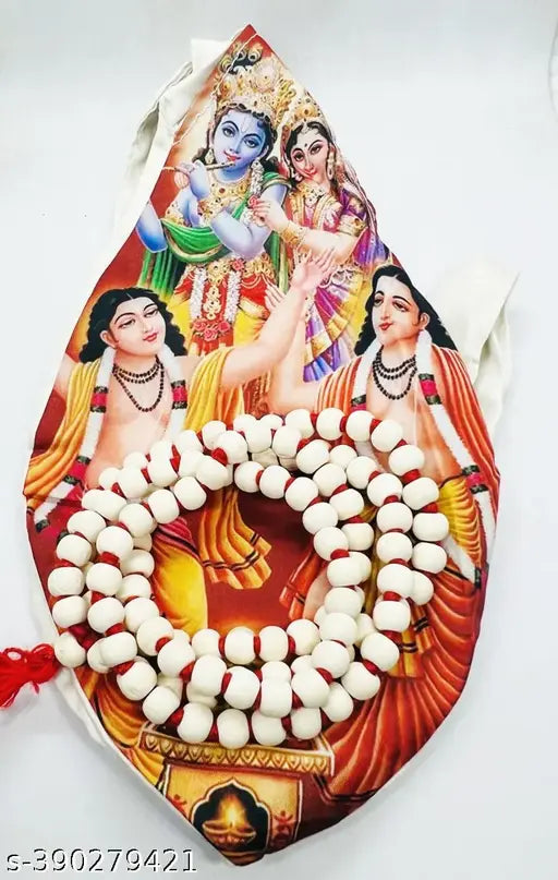 Pack Of 1 Krishna Mart Krishna Face Jaap Mala and Tulsi Mala  Wooden Tulsi Mala For Jaap / Bag for Men & Women | Gomukhi Japa Mala Bag | Chanting Bead Bag/ Jaap Bag