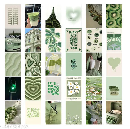 ThePosterMart Aesthetic Green Collage Kit Wall Posters Collections | Set of 30| 4x6 inch each | Wall Collage Kit, aesthetic posters | Room Decor Photo Collection | Posters for Room Decoration