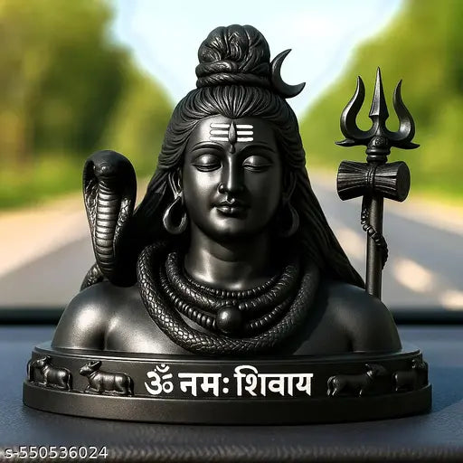 Lord Shiva Idol with Nandi in Marble Look for Home Temple Decor Dashboard Showpiece Meditation Table Gift Item Spiritual Shiv Statue for Pooja Room Mahadev Murti for Religious Decoration