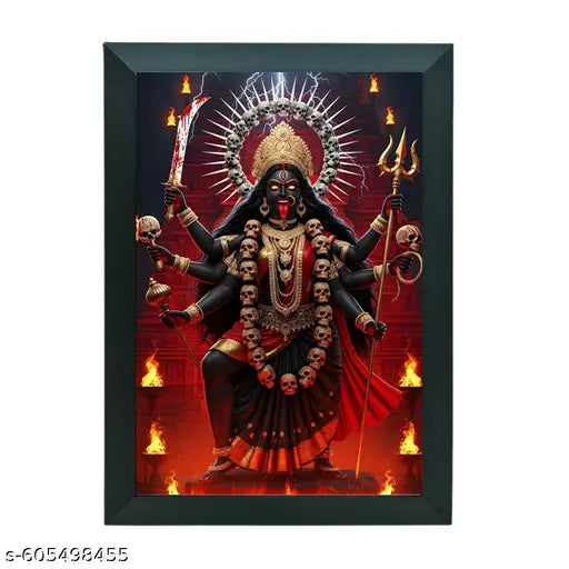 Kali Maa Photo Frame for Pooja Room, Mandir & Wall Decoration | Hindu Goddess Kali Religious Picture Frame | Spiritual Wall Art (Size: 9x13 Inch, Black Frame)