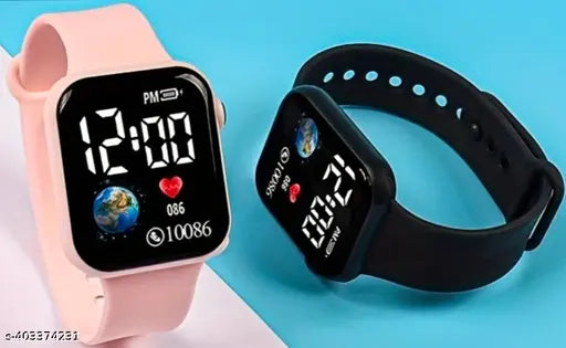 Combo of 2 Pink n Black Colour Big Light Digital Watch for Unisex Girls n Boys and Kids Boys n Girls