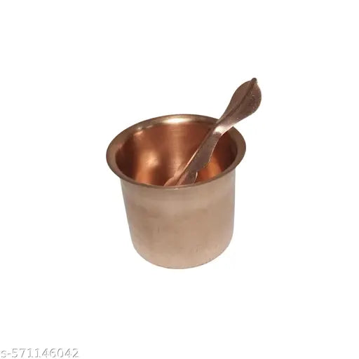 Copper Panchpatra with Achmani (Chammach). 5.5 cm. For pooja uses