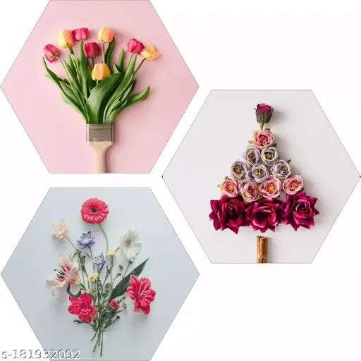 EMPIRIC ART Set Of 3 Pretty Flower Wall Painting For Living Room , Home Decor , Gift Item 17 Inch X 17 Inch