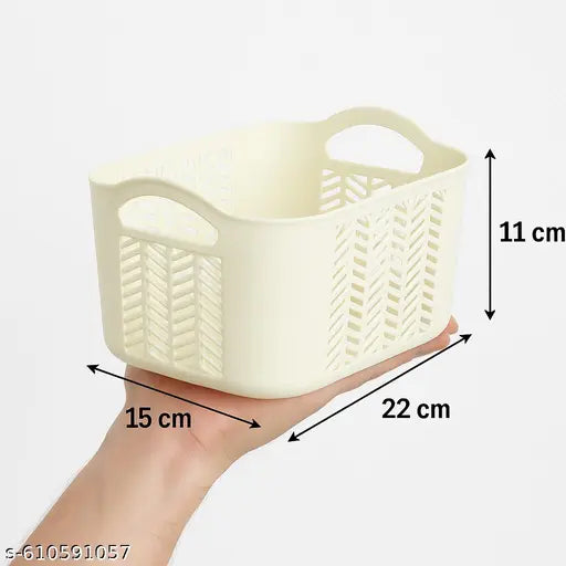 (Pack of 2) Plastic Storage Organizers Without Lid Strong Plastic Material & Side Grip for Home&Office Multipurpose Rectangular Shape Baskets For Fruits, Vegetables,Magazines,Cosmetics,Kitchen Tool (Brown)