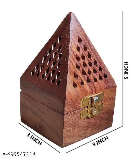 Wooden Set of 2 incense holder with 1 sindur box, Pyramid Incense Box Ash Catcher Fragrance Stand Agarbatti & Dhoop Dan, Sheesham(Rosewood), Gift Item | Temple Mandir Decoration