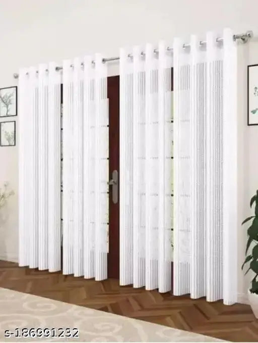 Prafull Millaure Polyester Fancy Transparent Sheer Tissue Net Door Curtain Parda for Drawing Room , Living Room/Bedroom , 7 Feet , 5 Feet, White , Pack of 2 Pcs