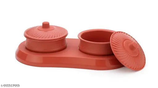 SHYAM ENTERPRISE Multipurpose Handi Bowl Set for - Plastic Jar Handi Shape Kitchen Storage, Kitchen Serving Dining Handi and Lid | Rice | Dal | Flour | Grocery | Handi Round, (250 ML - Red )