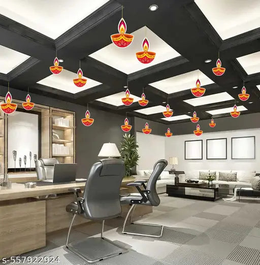 Hanging Deepak Dual Sided Printed for Diwali Decoration Set of 10 Pcs