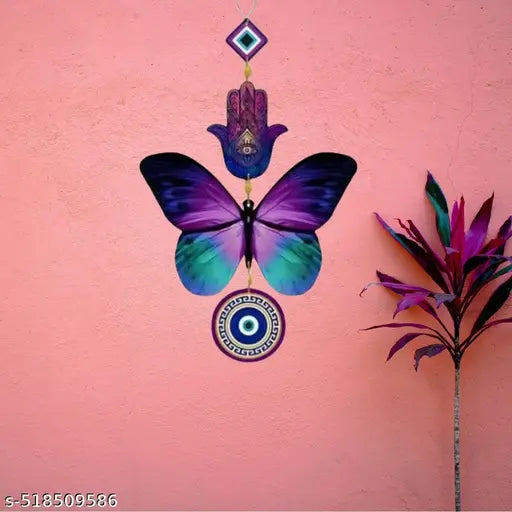Butterfly Evil Eye Wall Hanging | Hamsa Hand & Nazar Battu Wooden Décor | Spiritual Protection & Aesthetic Home Decoration | Wall Hanging for Home & Office