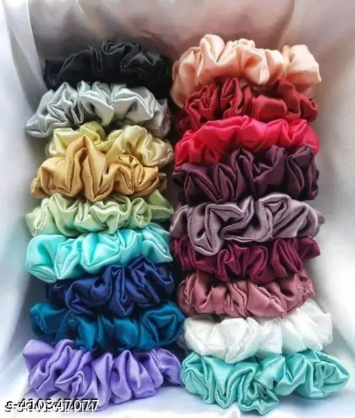 (Pack of 10) (Multicolor) Premium Silk Satin Scrunchies (Pack of 10) Rubber Rubber Band (Multicolor)