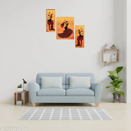 Dance Culture Wall Painting Digital Reprint 12 inch x 18 inch Painting  (With Frame, Pack of 3)