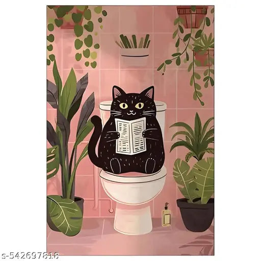 Funny Cat Poster for Wall | Cat Sitting on Toilet Art Poster - for Wall, Living Room, Bedroom, Office, Gym, Home Décor (13×19 inches)
